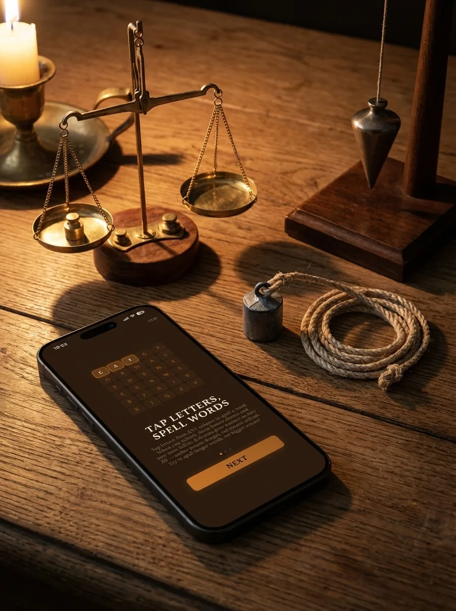Victorian navigator's study: iPhone beside brass scales in balance, lead sounding weight and plumb bob